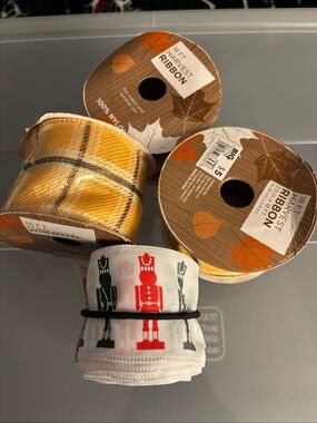 Harvest Plaid and Nutcracker Holiday Ribbon Set - Yellow, White, Red, Green